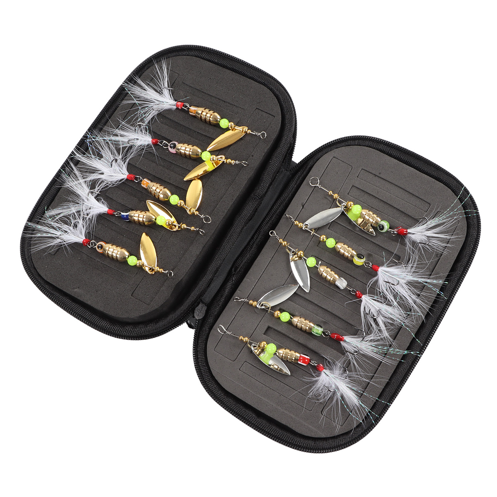 Fishing Lures Gear Kit, Feather Hook Sequin Rotation Fishing Lure with  Storage Case for Bass
