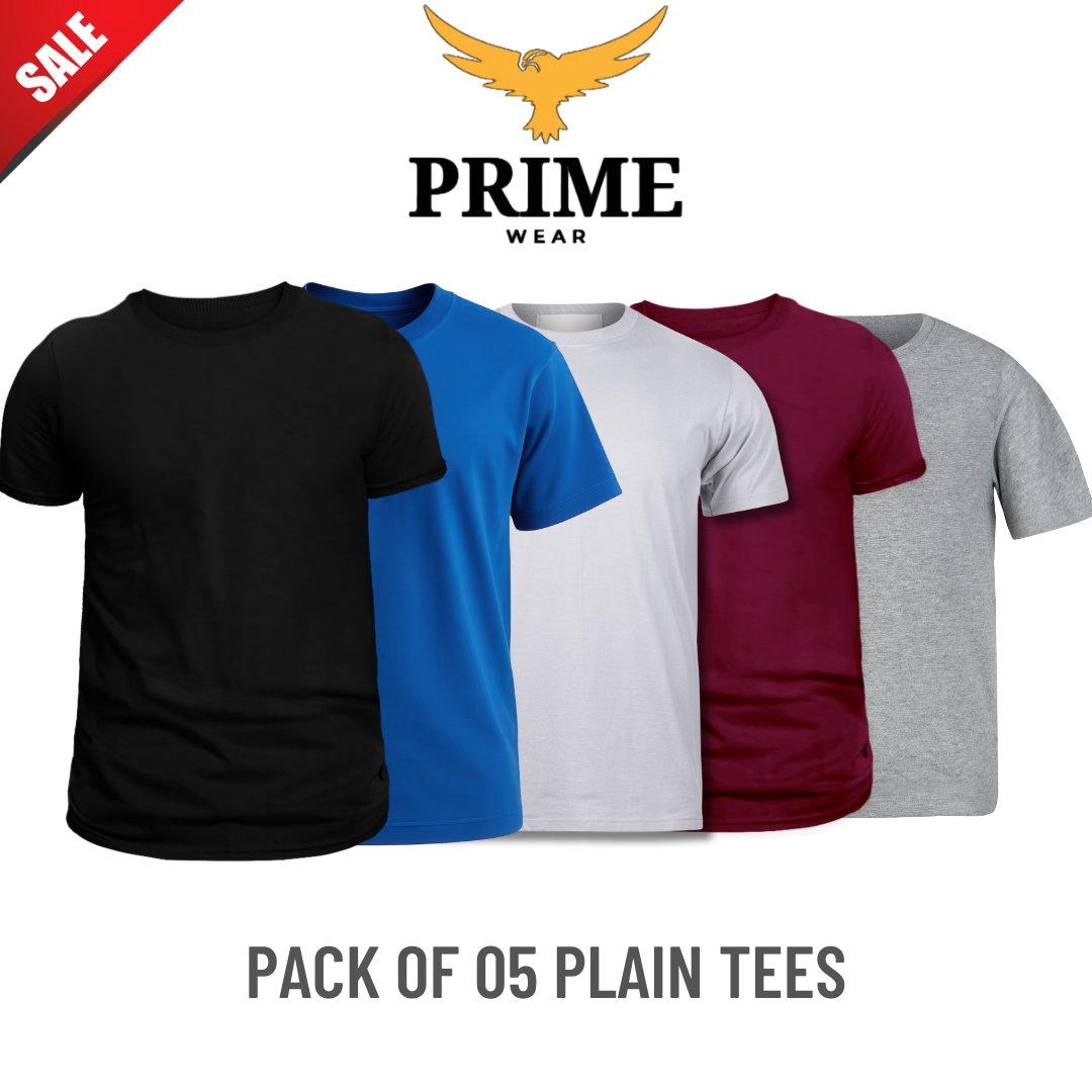 Pack of 5 Plain Cotton Half Sleeves T Shirts for Men – Premium Quality Round Neck Basic T Shirt Multipack – Soft & Comfortable Fabric – Casual Summer Wear, Gym & Sports T Shirt – Plain White & Multicolor Bundle for Men & Boys