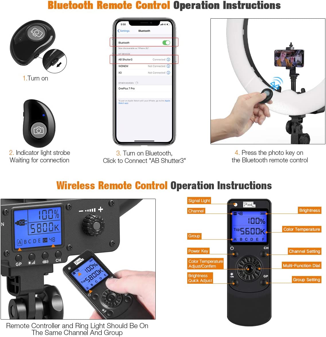 Ring Light with Wireless Remote and iPad Holder, 19 Inch Bi-Color