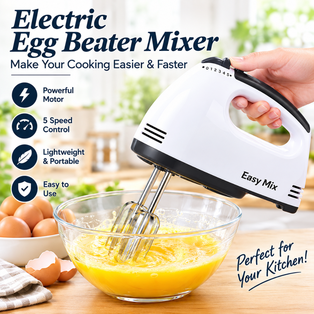 Electric Egg Beater Hand Mixer, Cake Baking Mixer, Handheld Kitchen Mixer, Egg Whisk & Cream Beater for Cake Batter, Cream Whipping & Dough Mixing