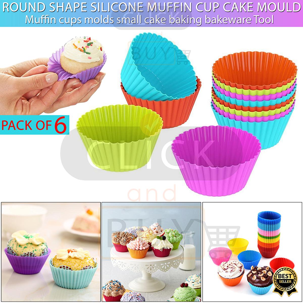 Pack of 6 Silicon Cup Cake Molds / Silicone Cupcake Moulds Reusable  Nonstick Heat Resistant Baking Cups 6 pcs