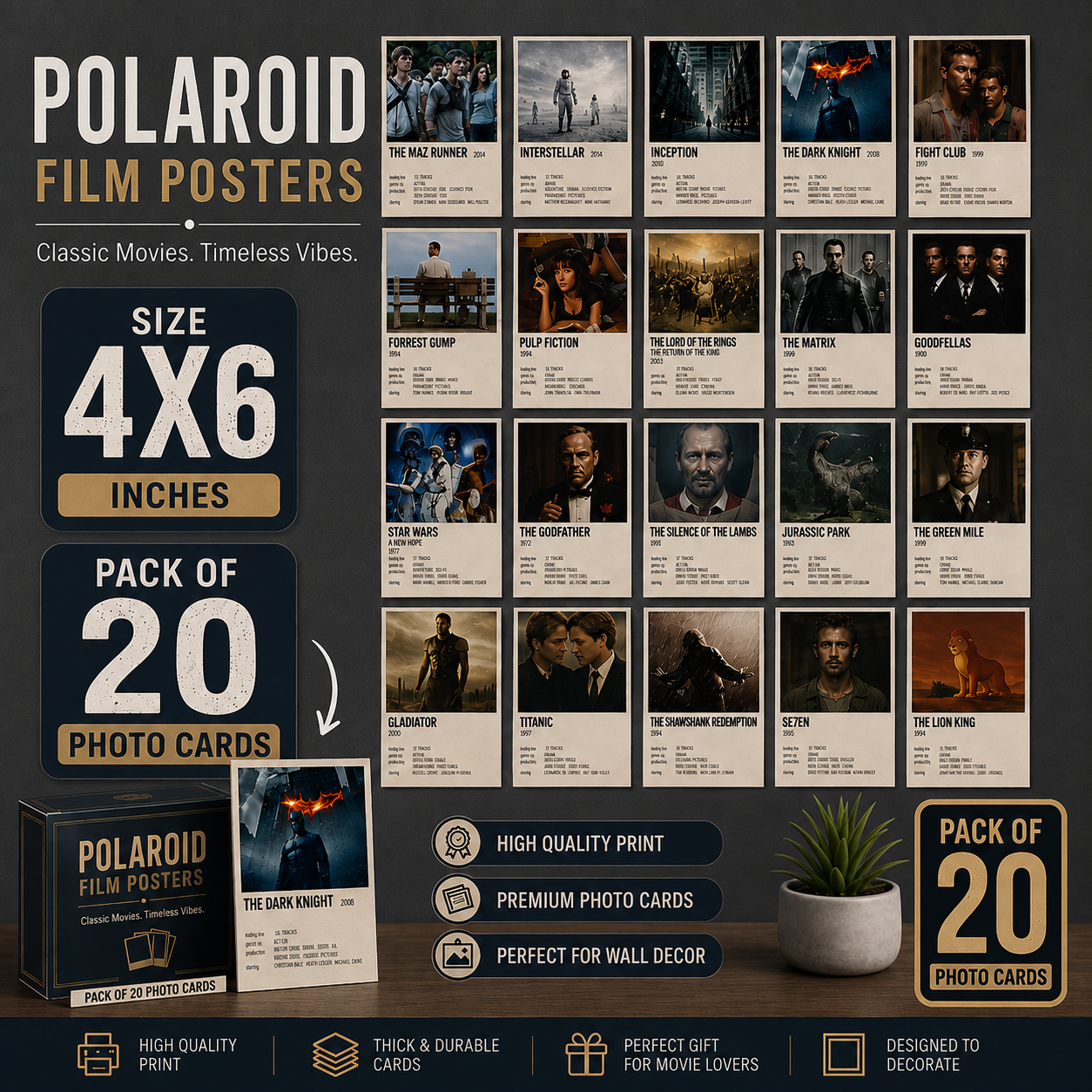 Customize 20 Vintage Movie Poster Wall Collage Kit Aesthetic Polaroid Photo Decor for Room or Dorm Size 4x6 Inches