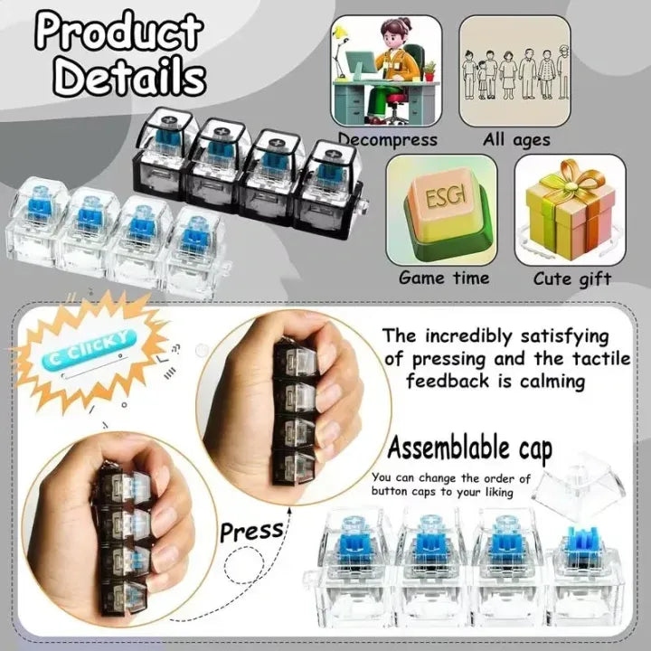 Portable Keyboard Fidget Keychain – Mini Click Button Stress Relief Toy for All Ages