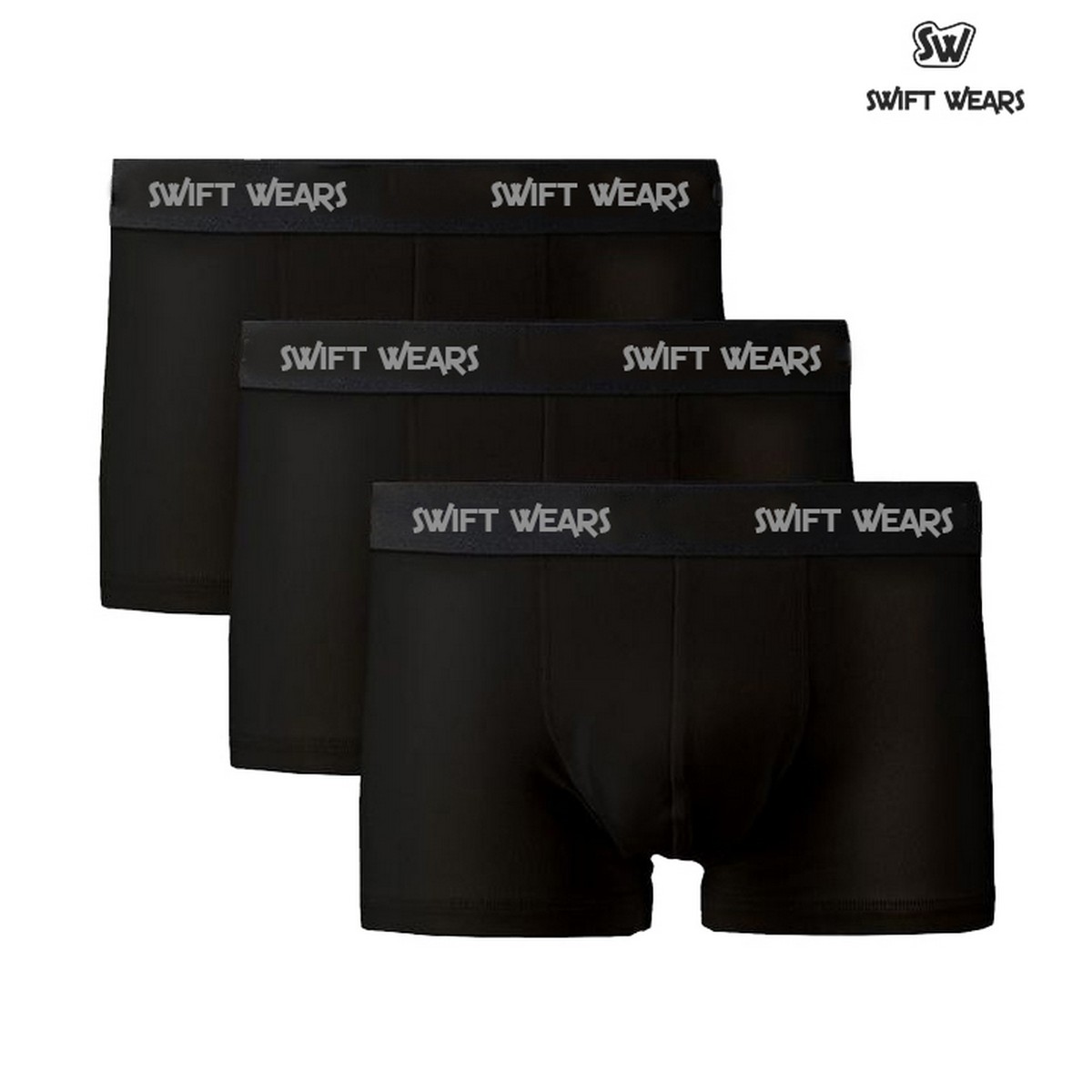 Men 3 Pcs Boxer Trunk Cotton Underwear Black Swift Wears
