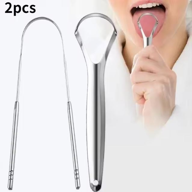1/2 Pcs Reusable Stainless Steel Useful Tongue Scraper Cleaner Fresh Breath Cleaning Coated Tongue Oral Hygiene Care Tools