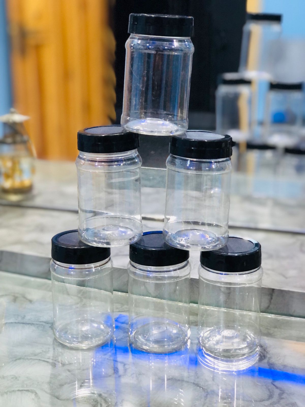 Spice Jar / Fridge Door Spice Jar / Shelf Jar / Masala Storage Jar 6 pieces set ( Black size 200