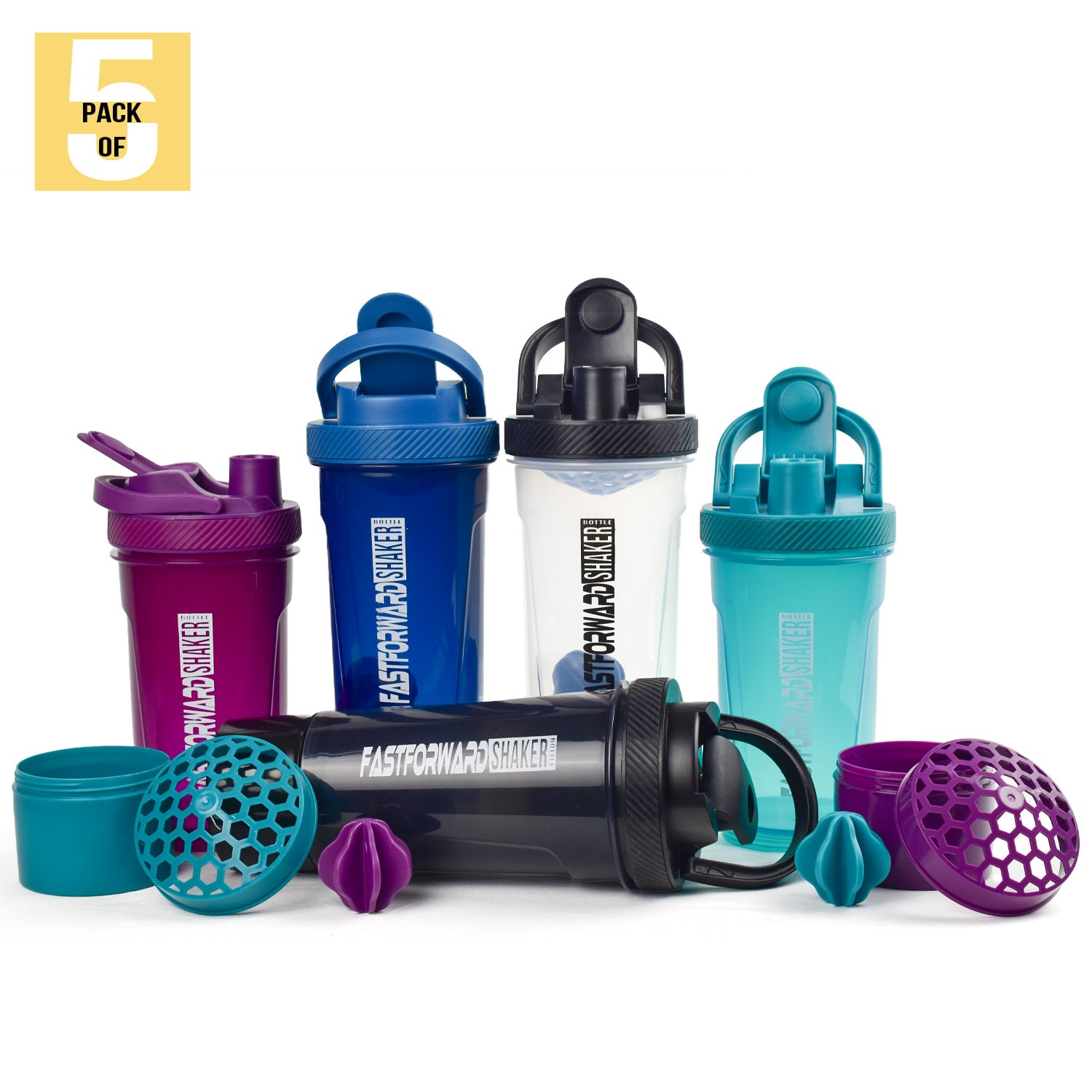Shaker Bottle - 24 Ounce Protein Shaker Plastic Bottle for Pre & Post workout with Twist and Lock Protein Box Storage