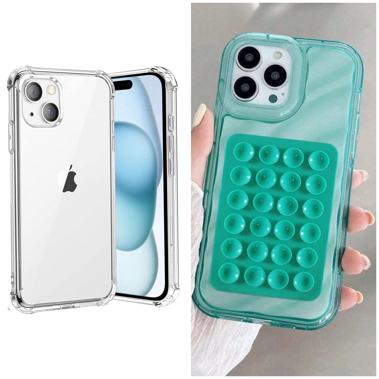 Jelly Case And Silicone Suction Pad For iP 16ProMax, 16Pro, 16, 15ProMax, 15Pro, 15, 14ProMax, 14Pro, 14, 13ProMax, 13Pro, 13, 12ProMax, 12Pro, 12, 11ProMax, 11Pro, 11, Xmax, X/XS Shock proof Jelly Case For iP And Phone Holder Premium Quailty
