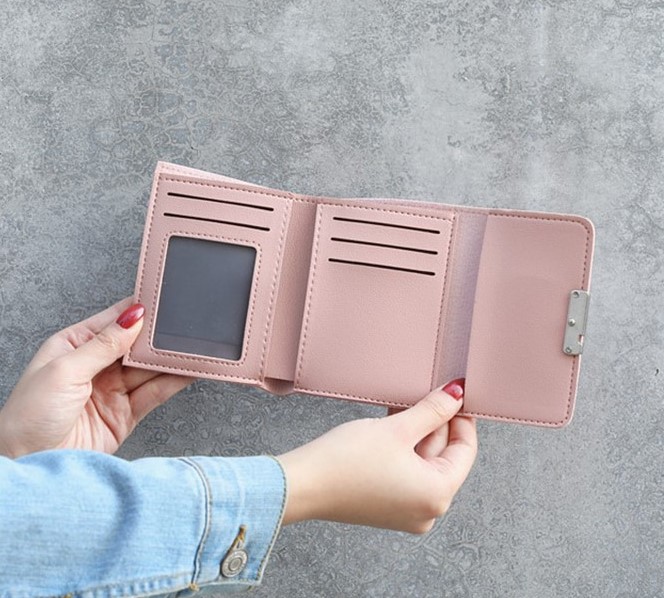 Fancy Small Hand Clutch for Girls, Compact PU Fabric with 7 Card Slots, Button Closure, Trendy Design