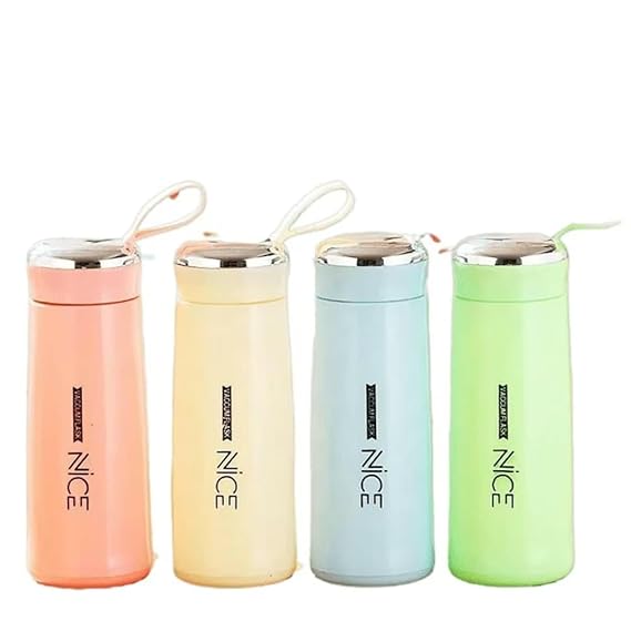Nice Water Bottle Bpa Free Bottle Glass Inner Liner With Plastic Shell Bottles For School,Gym,Home,Office,Boys & Girls | Portable Handheld, Multicolor 400Ml 1Pcs