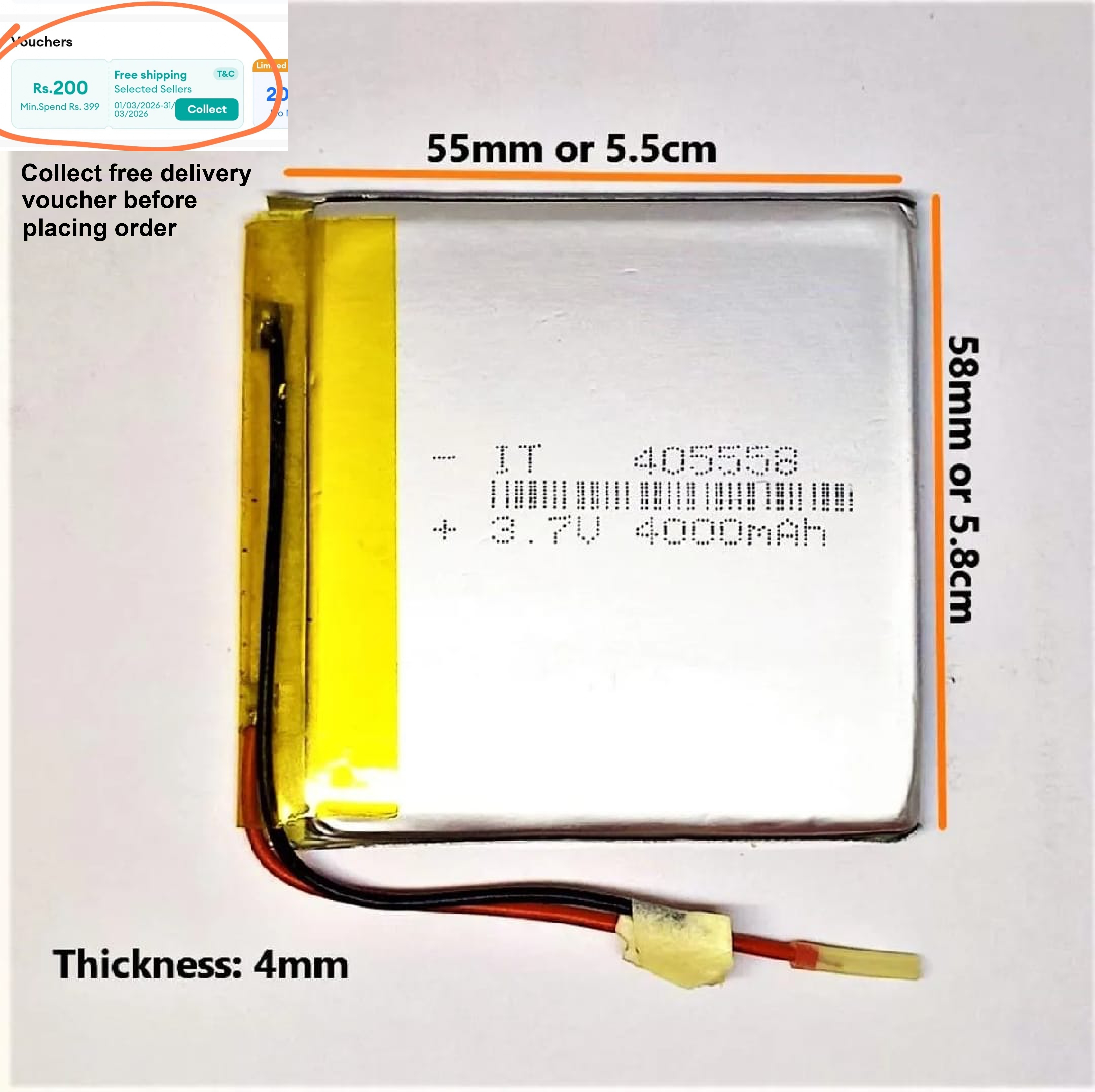 4000 MAH 3.7 volts Lithium Polymer Battery - Power Bank, Some Drone, Cameras, Tabs, DIY,  Keyboard