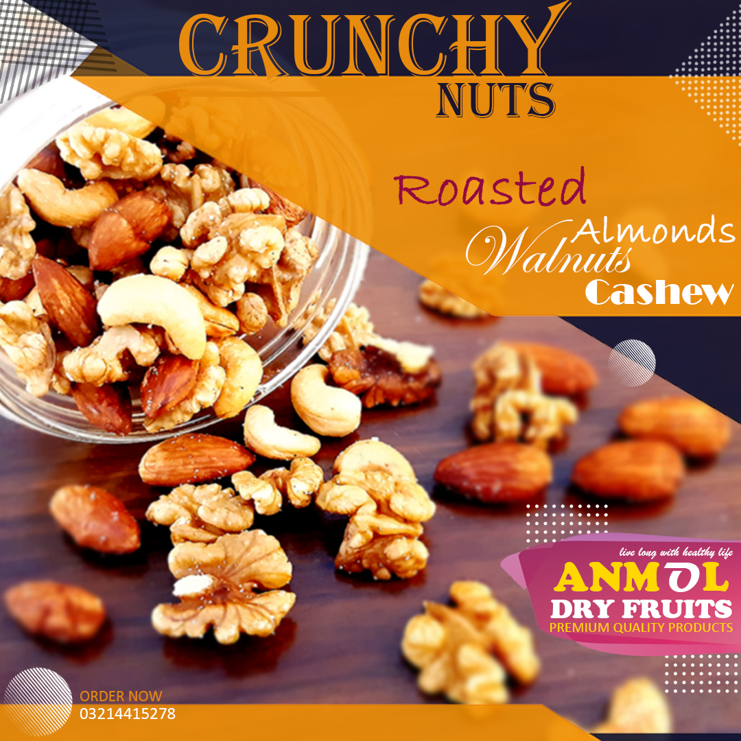 500 Grams Roasted Mix Crunchy Nuts Roasted Cashew , Roasted Almond ...