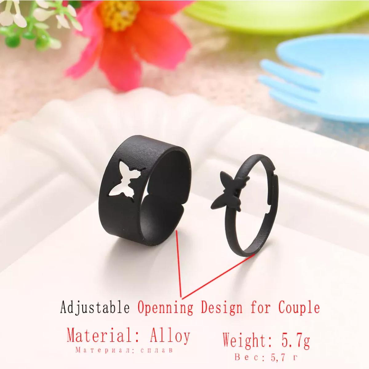 Sooma Mart Trendy Couple Ring Beautiful Black Butterfly Rings For Couple Gift