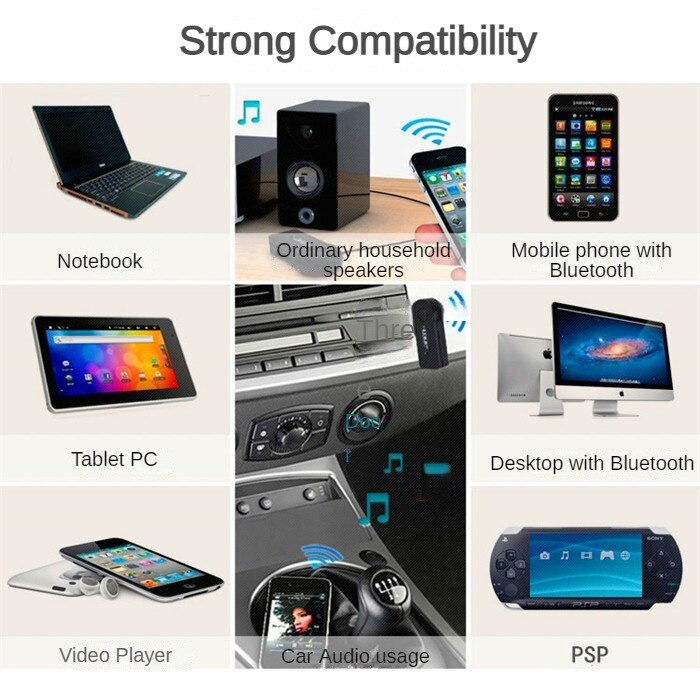 USB Portable Bluetooth Wireless Audio Music Receiver Dongle Car Audio BT Adaptor And AUX Cable