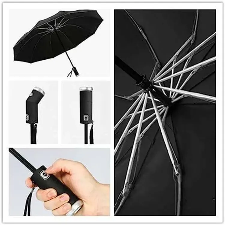 Automatic Folding Umbrella with LED Flashlight, Sunny and Rainy umbrella,  Business Umbrella, Anti Wet Car Umbrella, Night Umbrella, Waterproof, Sun  Proof and Wind Resistant