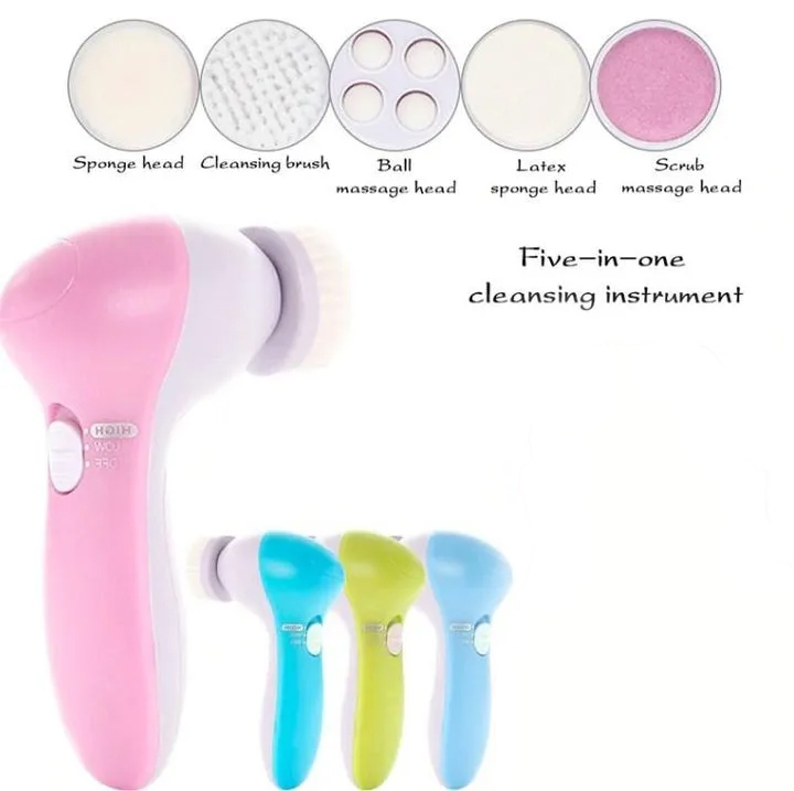 5 in 1 Facial Electric Cleanser and Massager, Face Massager Machine, Skin Electric Cleanser, Scrub Beauty Device Scrubber, Beauty Care Brush for Removing Blackhead Exfoliating and Massaging, Beauty Tool Device