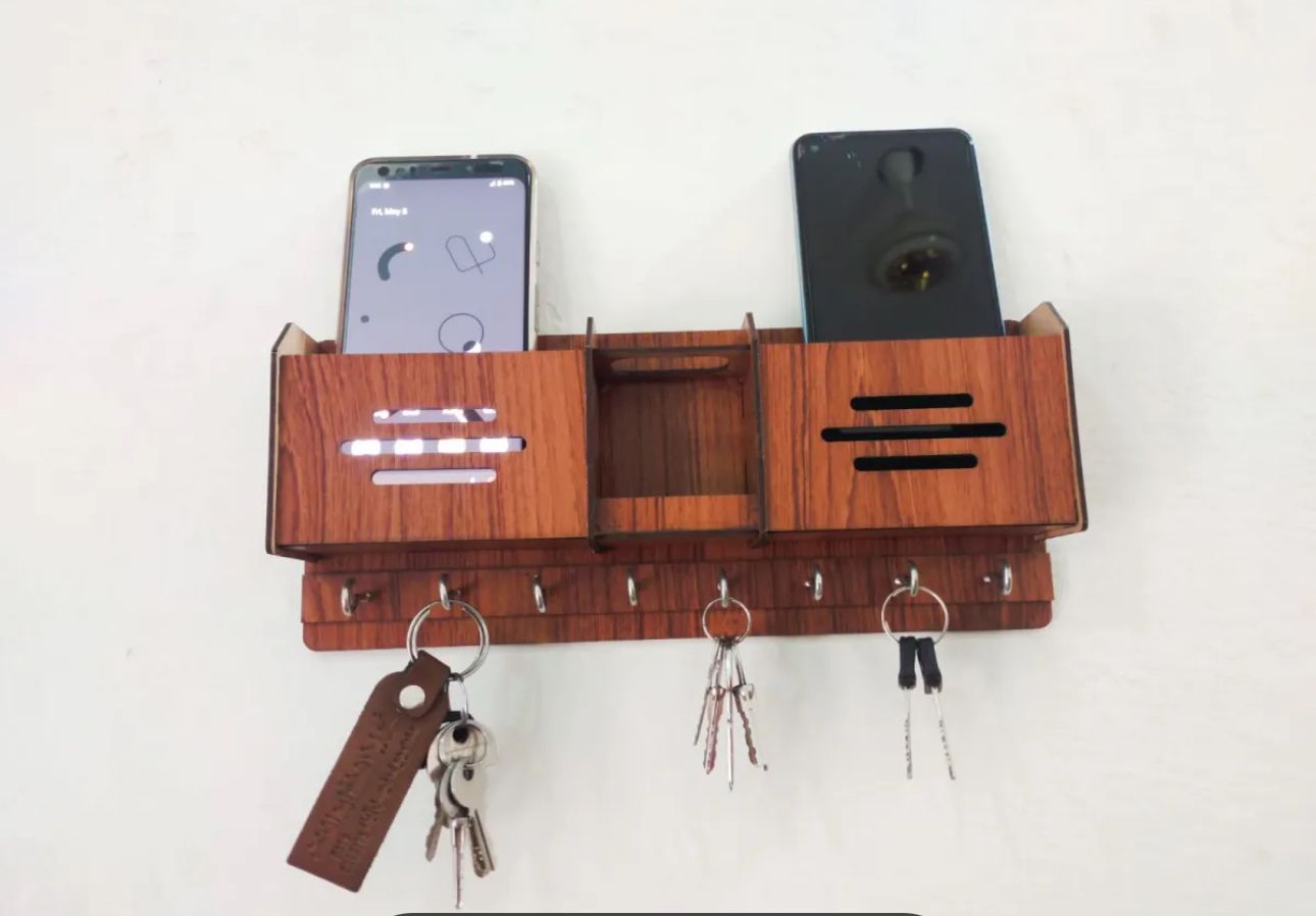 Islamic Wooden Key Holder with Arabic Calligraphy | Kalma Key Rack | Islamic Home Decor Wall Hanging | Unique Eid Gift for Muslims Islamic Wooden Key Holder with Kalma Calligraphy – Black & Gold Wall Hanging Key Organizer with Hooks
