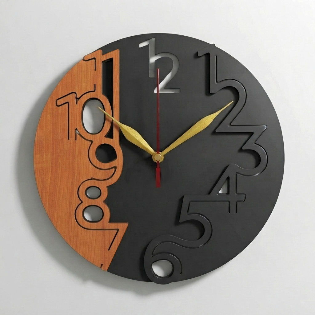 Al Noor Traders Brand 3D Wooden 10.5 by 10.5 inch Round Wooden Brown & Black And More Creative wall clock With Light And whitout Light wall clock | CLocks | Wall DEcoration items | DECRative items  | Home Decoration Items - CLOCKS FOR ROOM