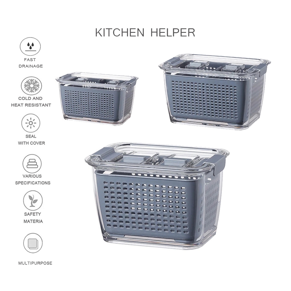 Kitchen Plastic Storage Box Fruit Fresh-Keeping Box Refrigerator Mesh Sieve Storage Organizer Basket Kitchen Tool,S