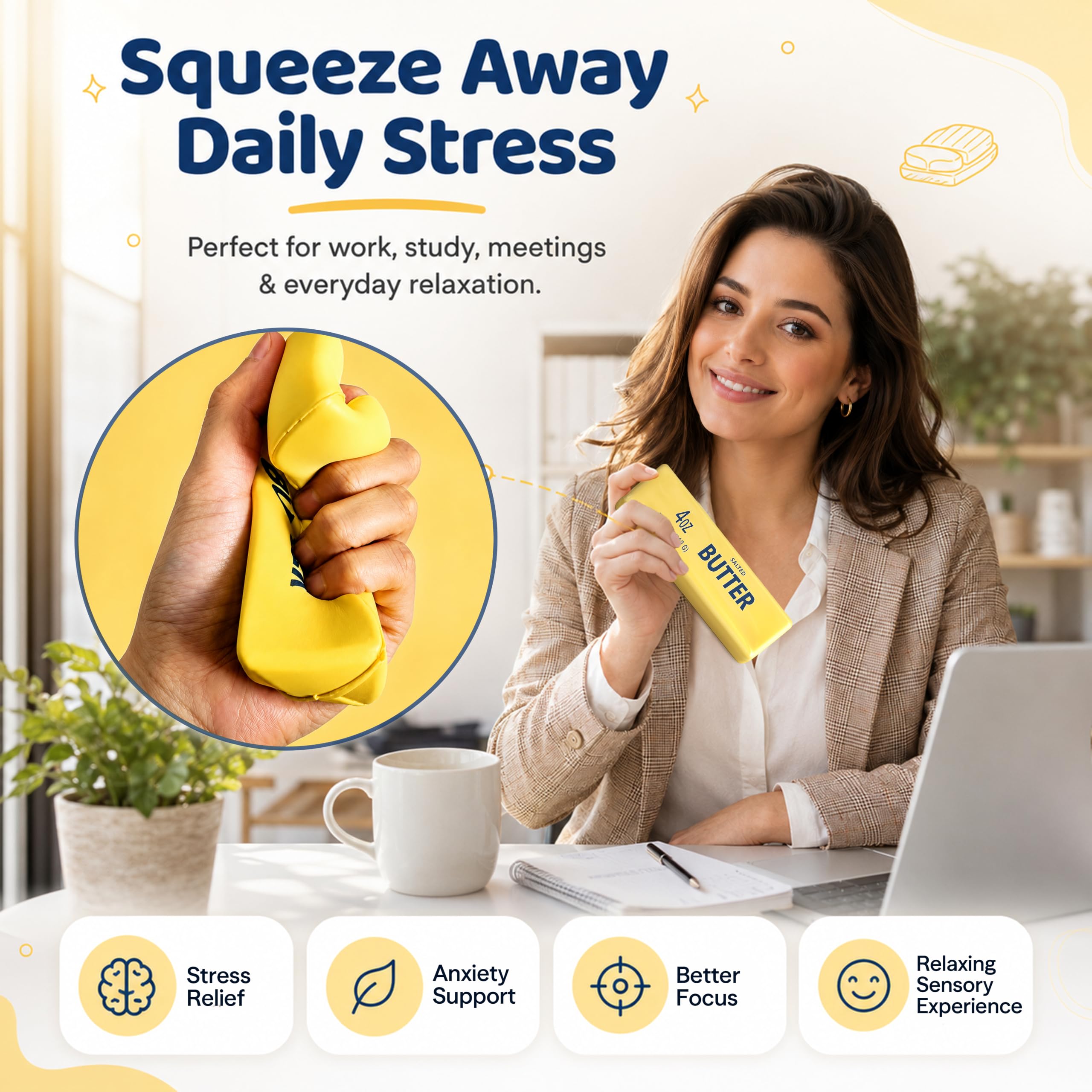 Butter Squishy Stick Fidget Toy Slow Rising Pu Foam Butter Squeeze Soft Sensory Stress and Anxiety Relief Toy