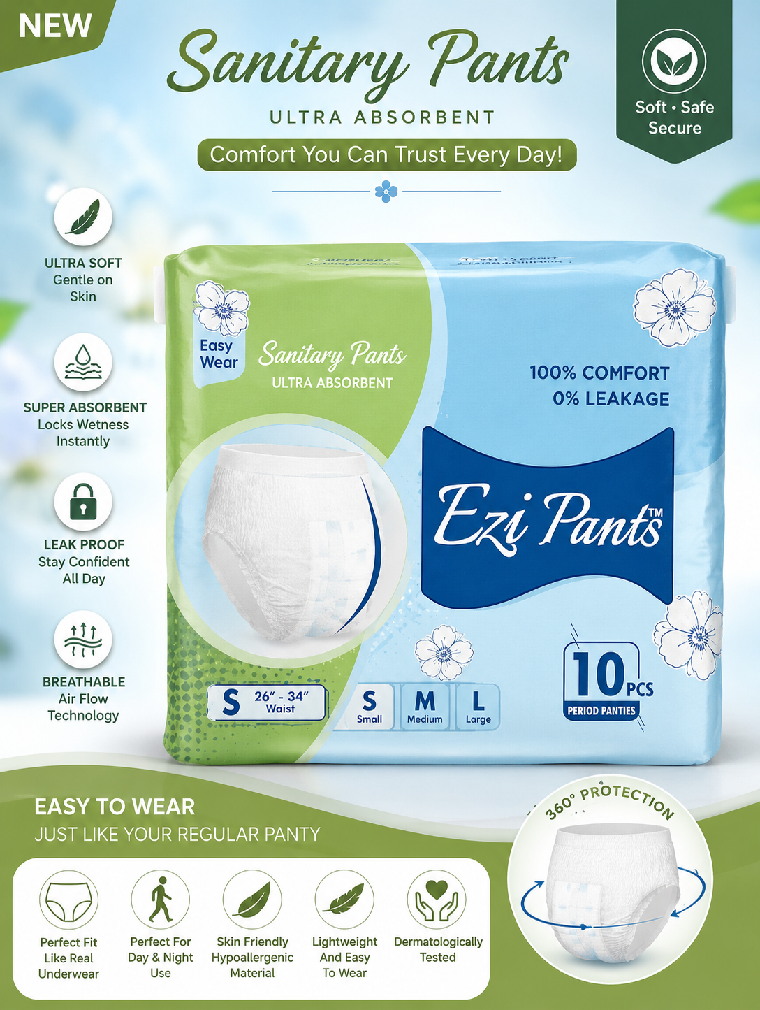 Disposable Penty Pads (Pack of 10) , Women Period Underwear, Postpartum panty, Sanitary Napkin Pants, Menstrual Pull-up Pant