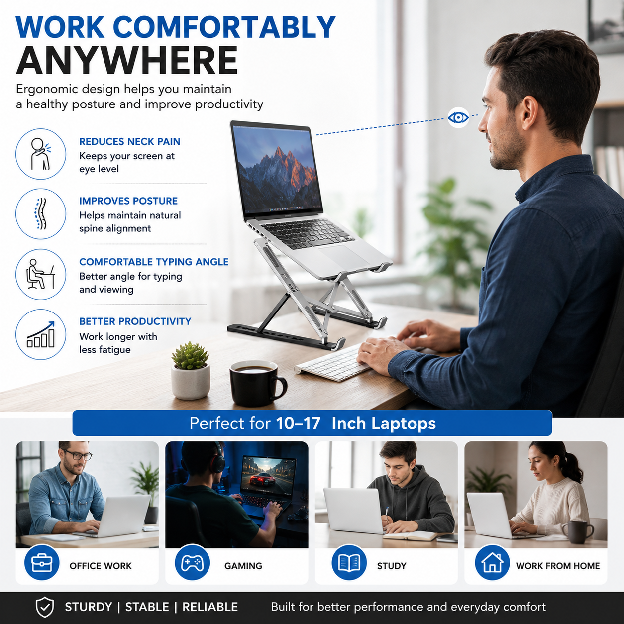 Laptop Cooling Stand Dual Single Fan Detachable Aluminium Adjustable 7 Gear Height Foldable Portable Anti Slip Rubber Grip Full Metal Body Ergonomic Notebook Riser Holder For Makbook Gaming PC Tablet Silver Black Office Home Desk Study Table Use