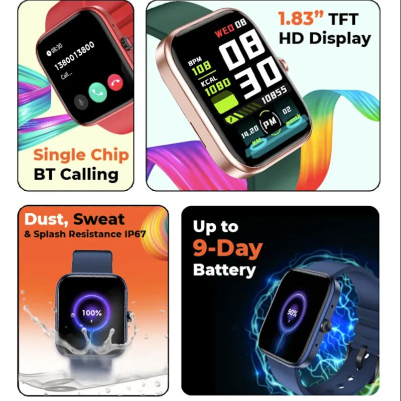 Zero® Ignite Smart Watch | 1.83” IPS Curved Screen,  Calling, 100+ Watch Faces | IP67 Waterproof, SpO2 & Heart Rate Monitor | Best Price Smartwatch for Men & Women, IOS & Android