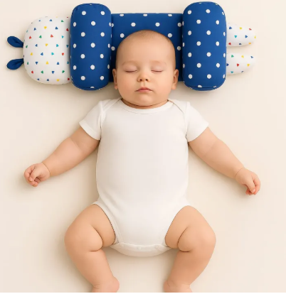 Adjustable Baby Head Shaping Pillow Soft Memory Foam Infant Pillow for Flat Head Prevention Anti Roll Anti Twist Neck and Spine Support Newborn Sleeping Positioner Cushion for Crib Cot Bed Bassinet Car Seat Stroller Breathable Portable Baby Pillow Random