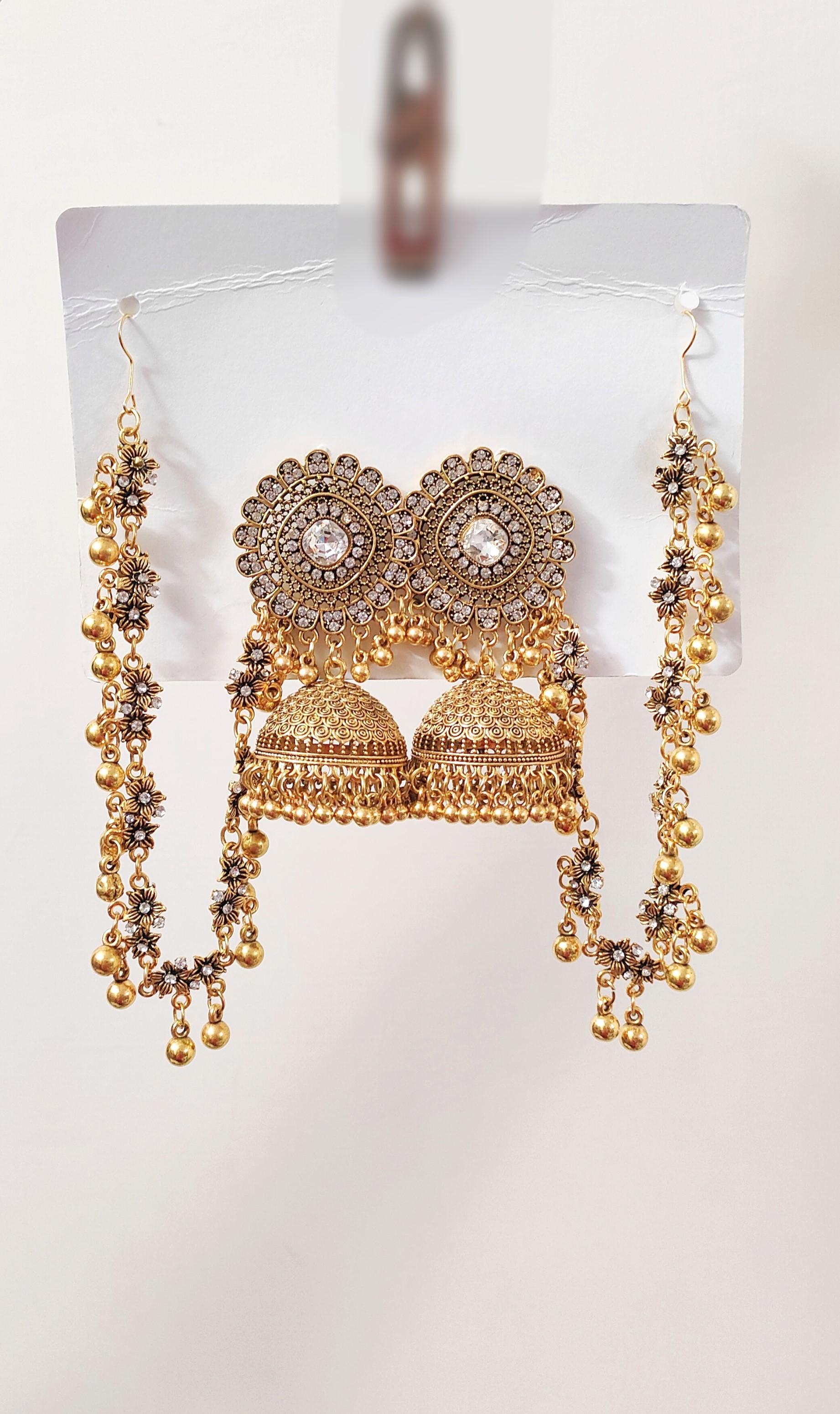 Jhumka Rhinestone Beautiful Peach Golden Rhinestone Jhumka Bali with Pearls Sahara for ...