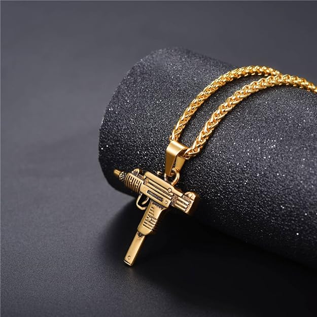 U7 Punk Rock Necklace UZI Rifle Shape Pendant & Chain Cool Men Jewelry Gift