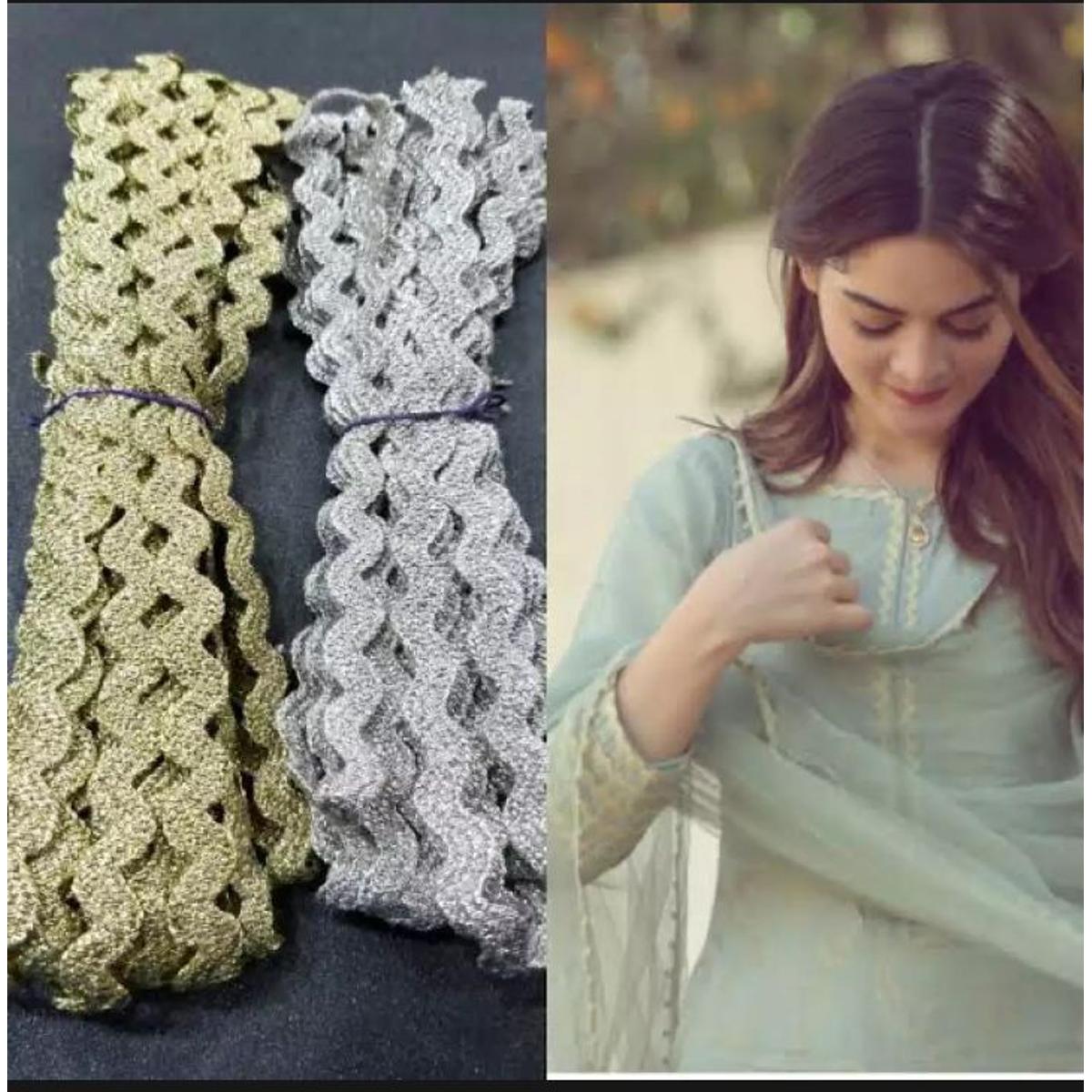 ZARIMEHAL/ Kingri lace / lehria lace / wave lace /suit for lace /lace for clothes/ lace for trouser/6yard in lachi /silver kingri lace /golden kingri lace /rose golden kingri lace / browns golden kingri lace