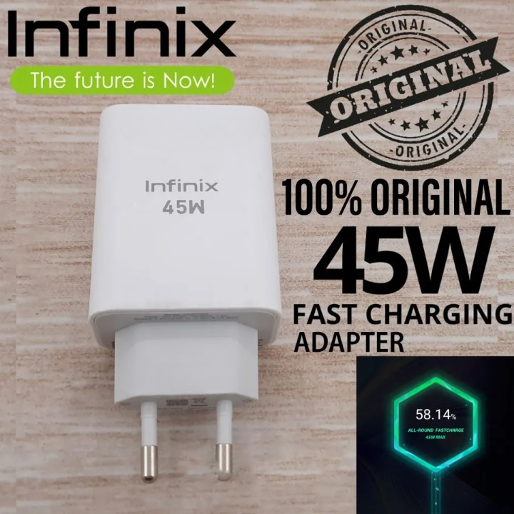 [Original] Infinix 45W Charger | Infinix 45W Fast Charging Adapter with Type-C Cable Compatible With Note 20, Note 30, 40, 40pro 5G, Zero 30, Zero x, Zero xPro Zero 20, Gt 20, Gt 50pro, Hote 40