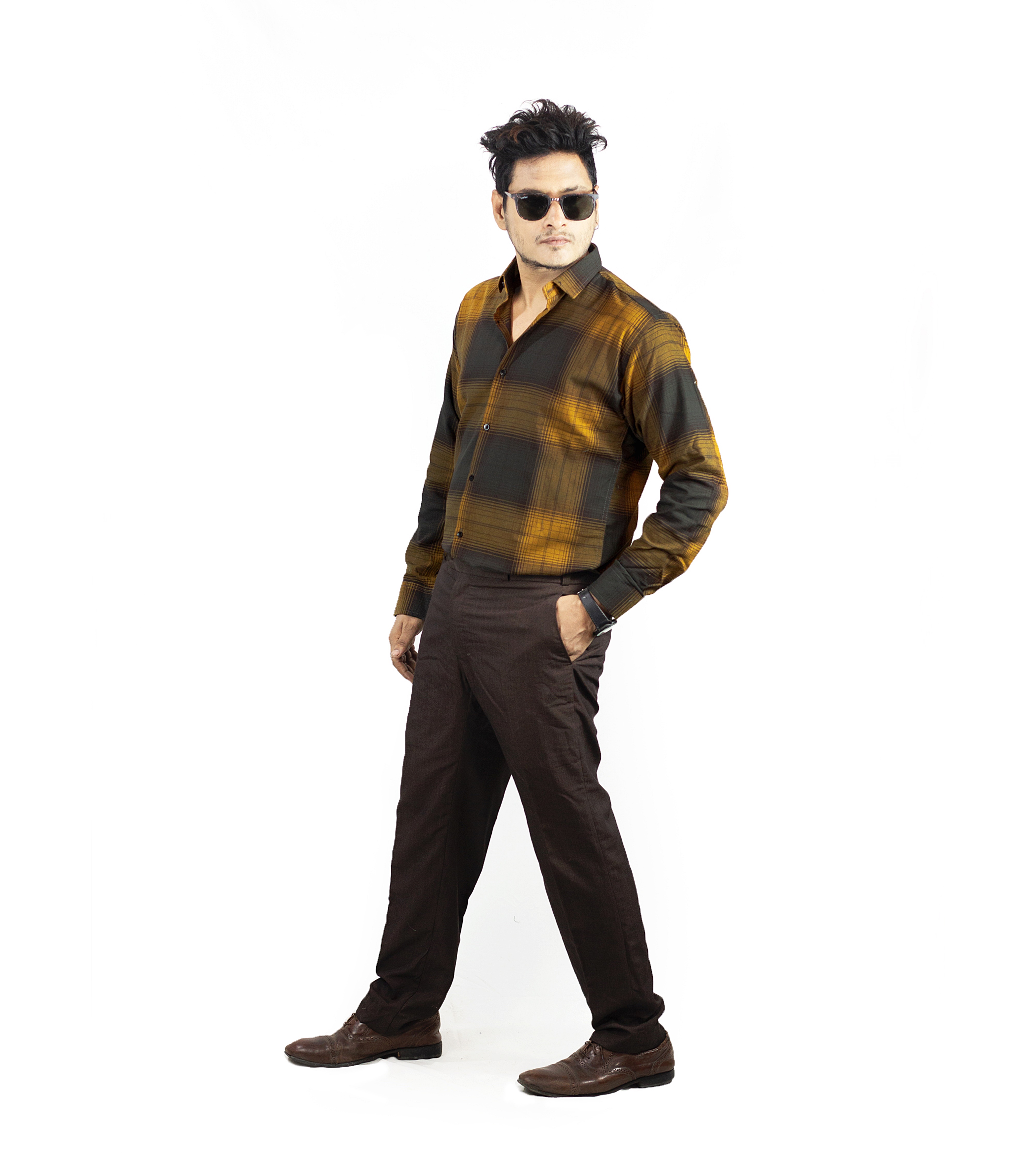 Auditors®️ Mens Semi-Formal Brown Check Cotton Shirt 100% Pure Cotton Fabric For Mens - For Office and Events