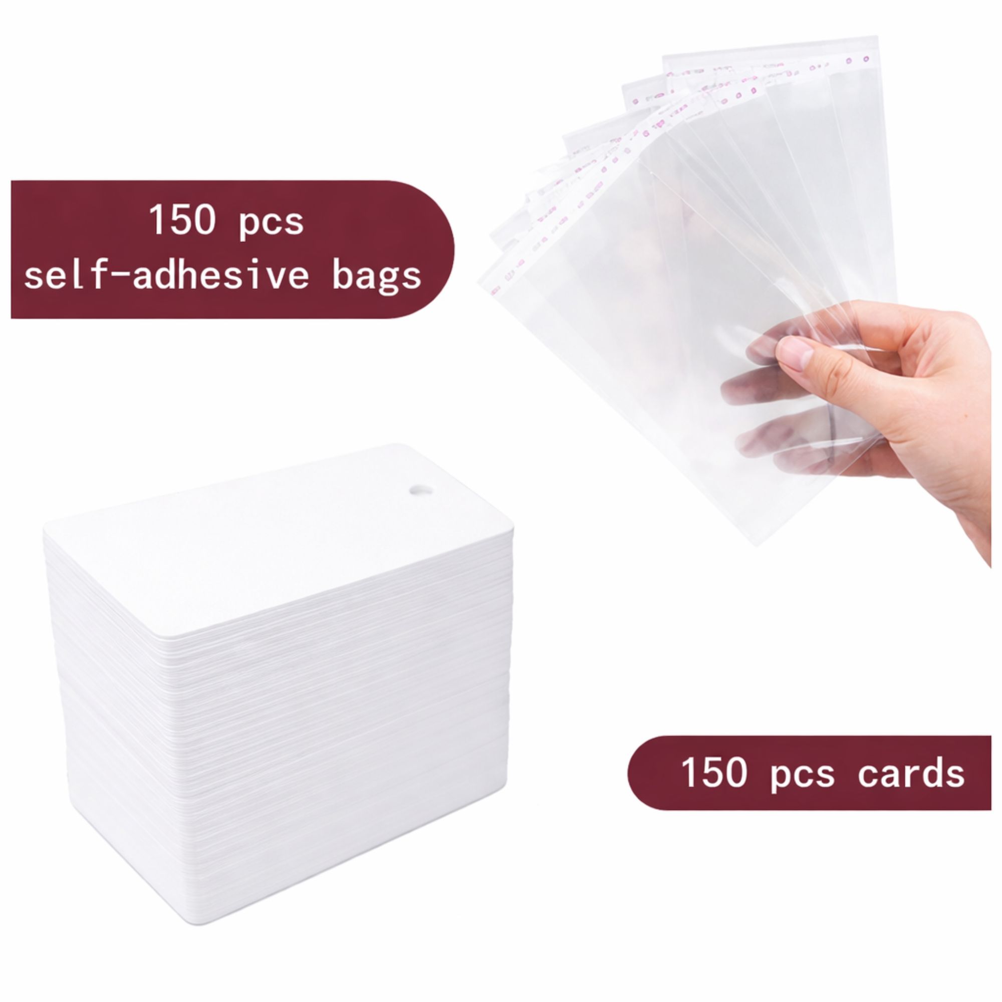 150 Self Adhesive Bags + 150 Jewelry Display Cards 💍 | Transparent Packing Pouches with Earring/Necklace Display Cards | Small Business Packaging Set