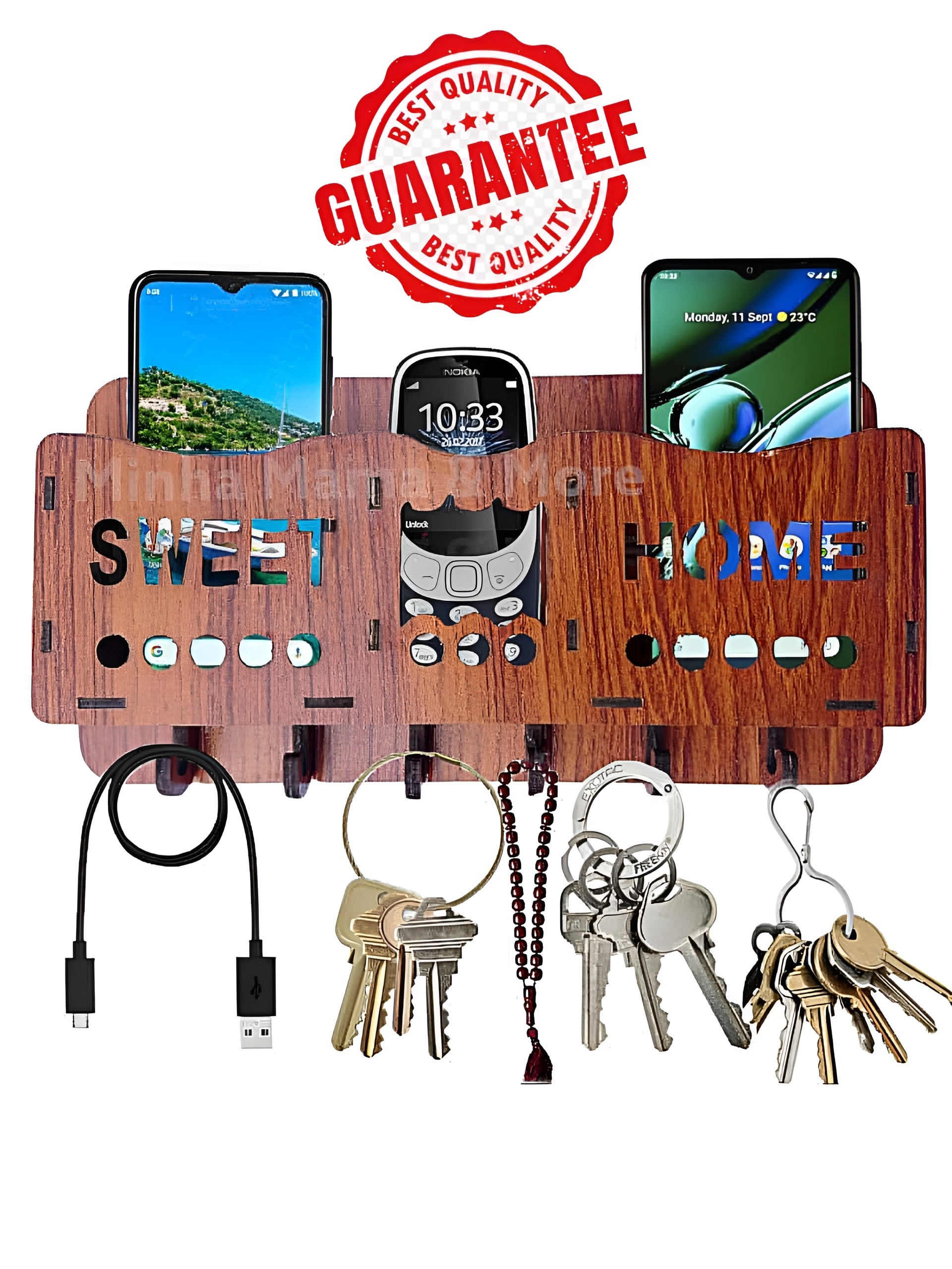 Wall-Mounted Wooden Organizer for Keys, Phone, and Other Essentials - Modern Home Decor Accessory