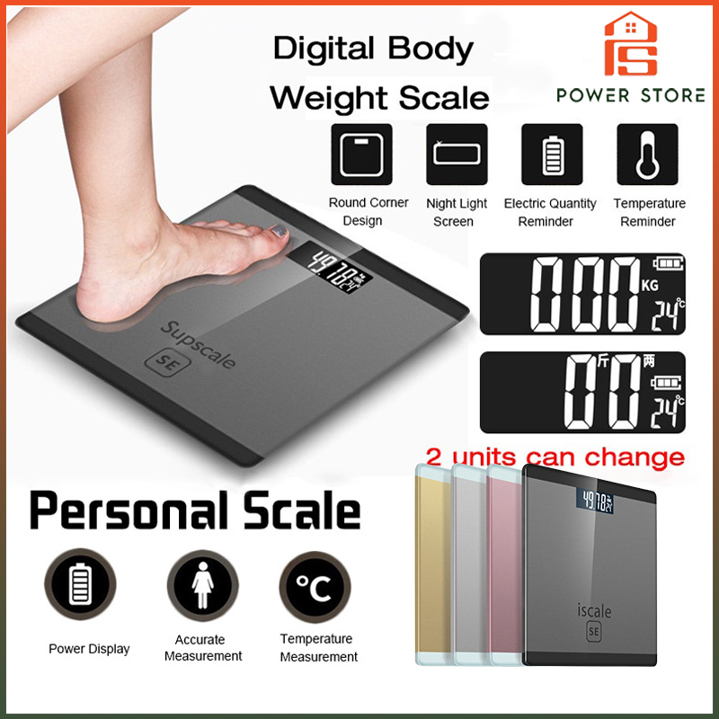 180KG Electronic Digital Body Weight Scale with LCD Display, Tempered Glass Bathroom Weighing Machine, High Accuracy, Step-On, Battery Included