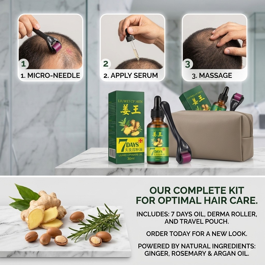 2 IN 1 Derma Roller With 540 Micro Needle Skin Therapy 0.5mm Natural Hair Treatment Effective Fast Growth Hair Care With 7 Days Hair Growth serum .