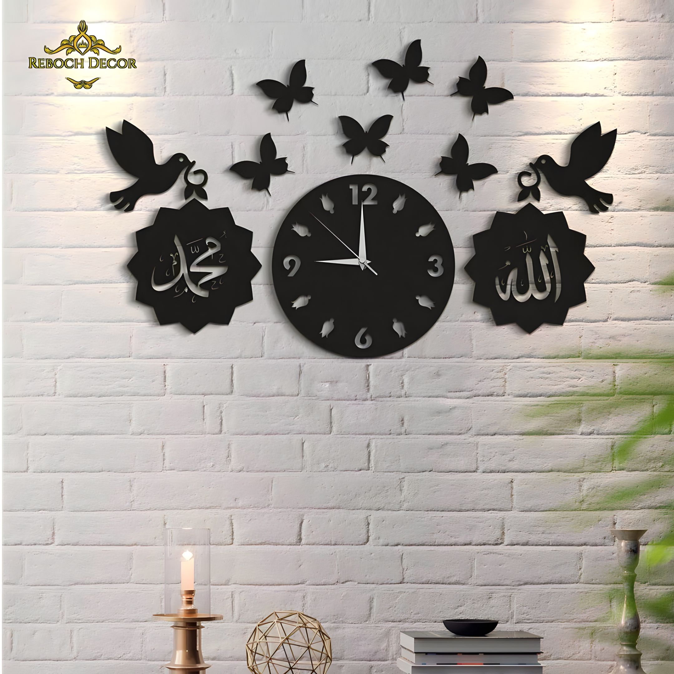 Flower Shaped MDF Wooden Wall Clock with Quartz Movement and 24 Inch Diameter