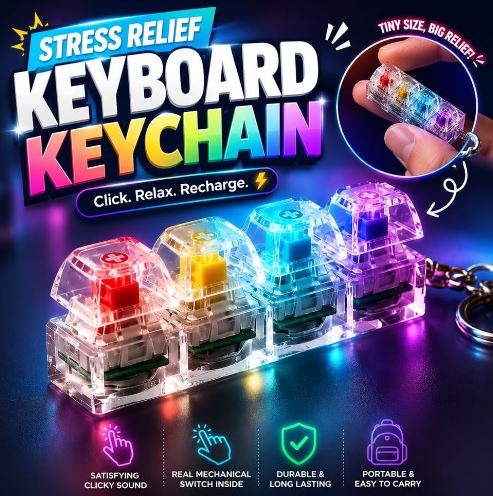 4-Button Fingertip Keyboard Keychain RGB Keyboard Fidget Toy with Lights for Stress Relief Decompression Calming Accessories