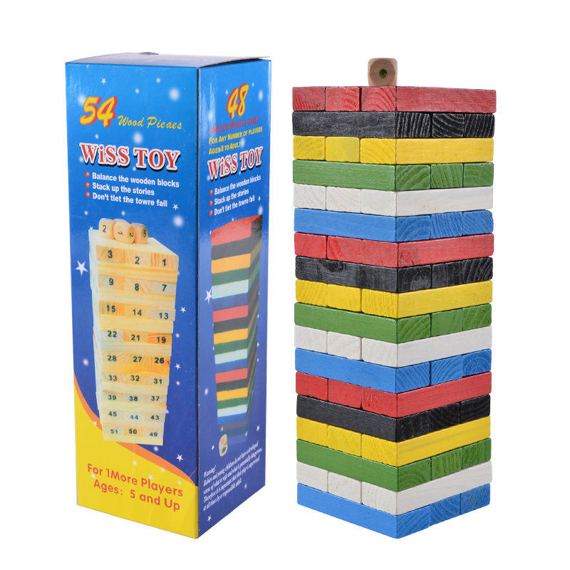 Children Early Educational 54-48 Piece Colorful Wooden Jenga Game – Fun, Interactive, Classic Stacking Toy for Kids, Entertainment and Skill Development for children Wooden Rainbow Building Blocks Bright Dominoes Games and Stacked Puzzle Blocks For Kids