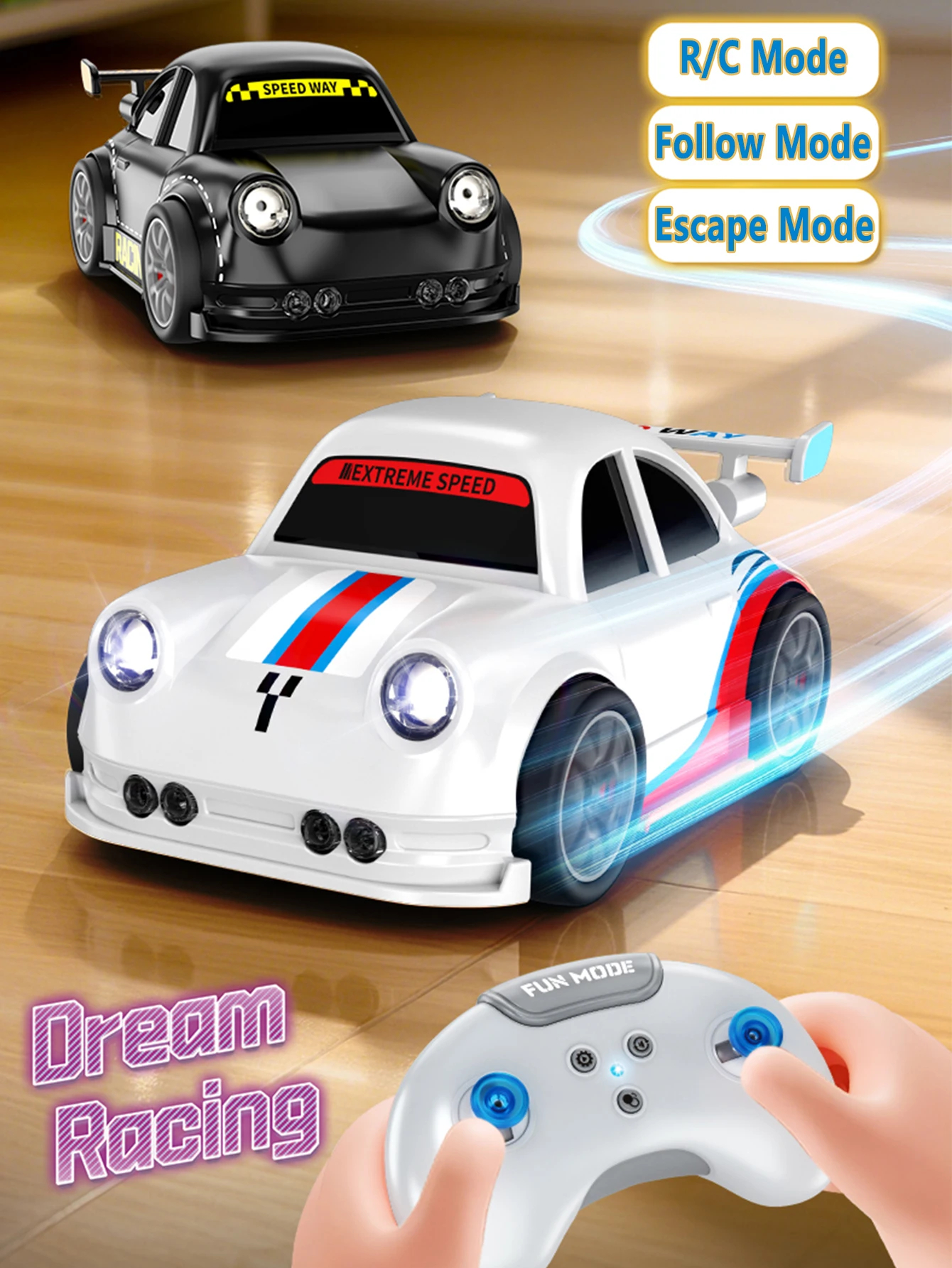 KIDDO KASTLE - New 2.4GHz Remote Control Drift Car | 2.4G Mini Smart Sensor RC Drift Car Dual Modes Toy | Rechargeable Mini 4X4 RC Car With Gesture Control, Remote Control Follow & Escape Modes One Key 360° DEMO Stunt With LED Lights Music Kids Gift