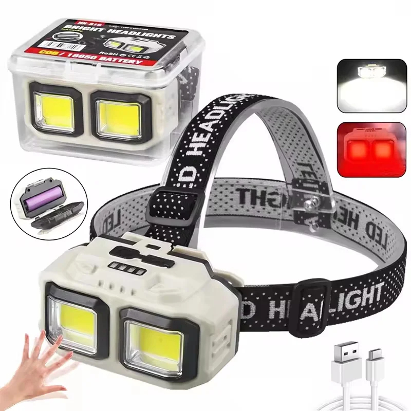 COB Sensor Headlamp LED Head Light Camping Fishing Mining Light Lamp Torch Flashlight Waterproof Headlight USB Rechargeable