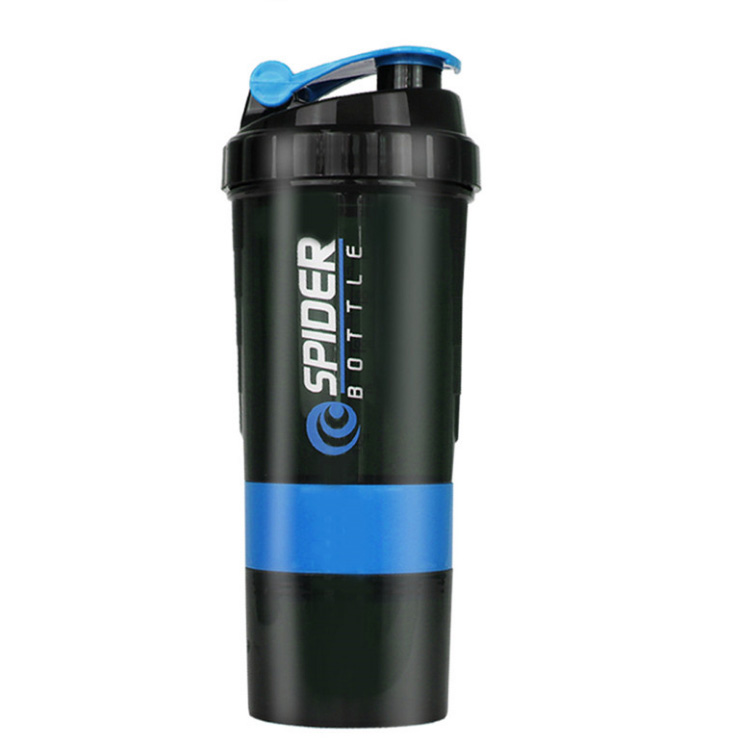 3-in-1 Spider Protein Shaker Bottle Sports Gym Water Bottle Multi-Purpose Shaker with Extra Supplement and Pill Capsule Storage BPA Free Plastic Easy Grip Leak Proof-500ml