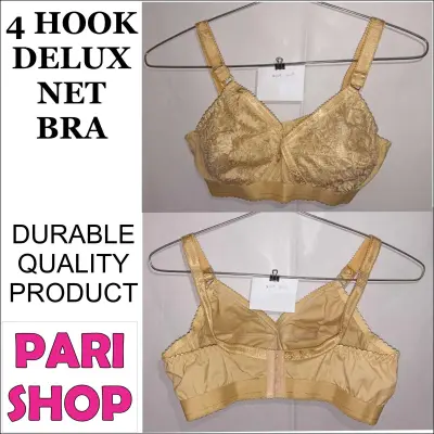 PARI SHOP - 4 Hook Cotton Deluxe Cotton Bra for Women - Full Non-Padded Cup  Shape Bra - Wire Free Bra - Durable Quality in Beautiful Design