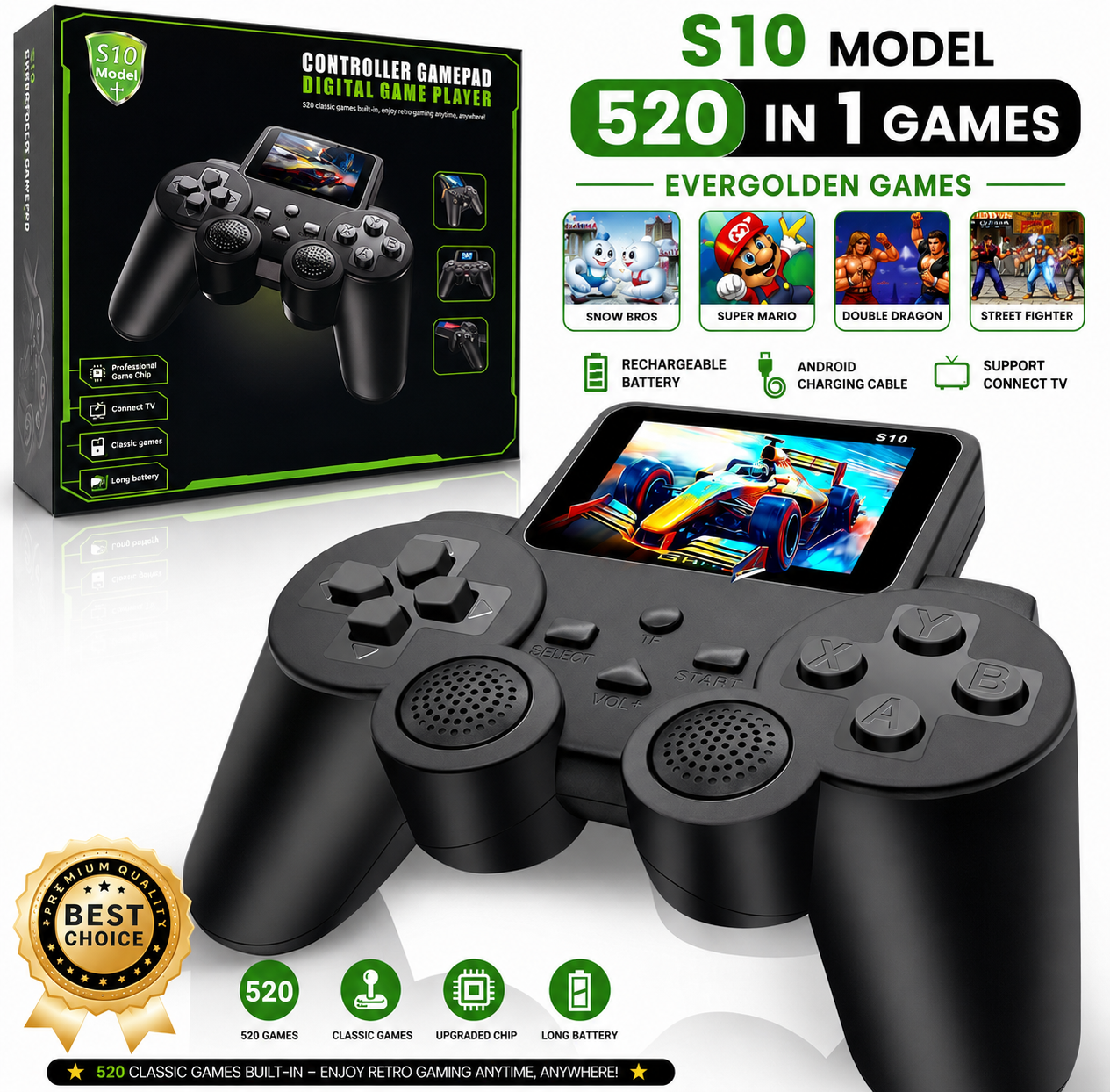 Video Game S10 Q12 Gaming Console Sup 500 in 1 Handheld Video Games for Kids Console - 520 Game Box Plus Classic Video Games for Tv Gaming - Combat Fun