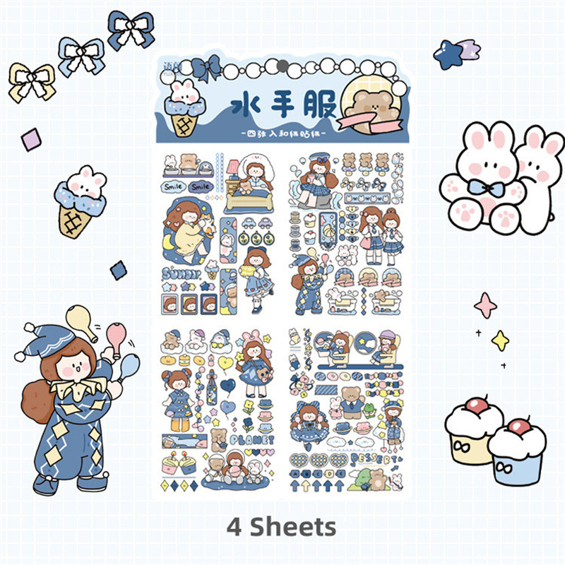 4 Sheets Cute Cartoon Girl Series Washi Stickers Album Diary Journal ...