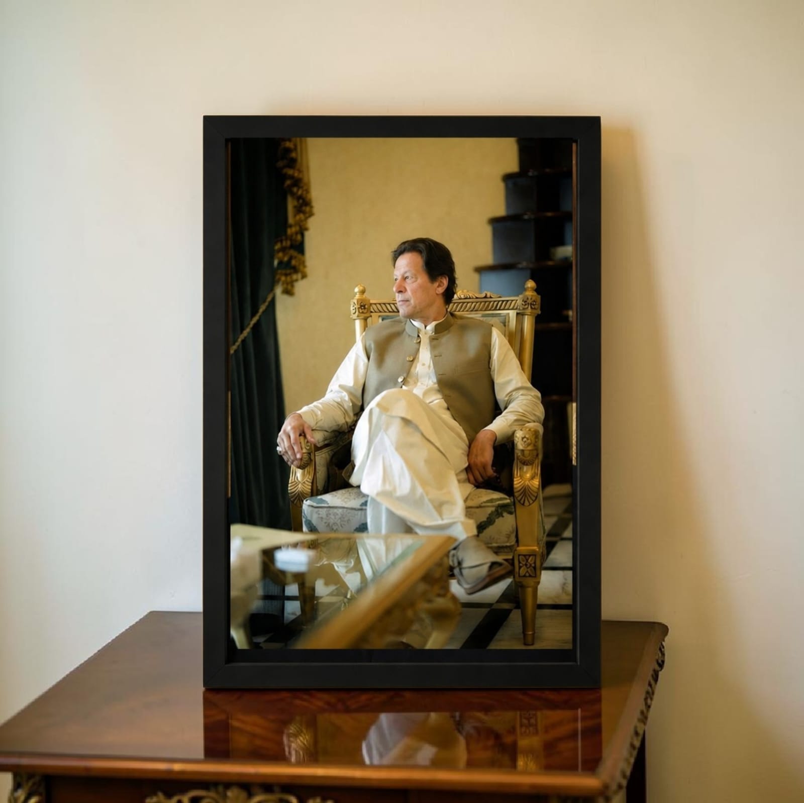Imran Khan Frame Wooden Glass Frame Wall Decor - Premium Shatter Resistant Acrylic Glass Portrait Frame For Wall Decoration, Office & Room Decor - Pack of 1 (4x6, 6x8, 8x12 Inch)