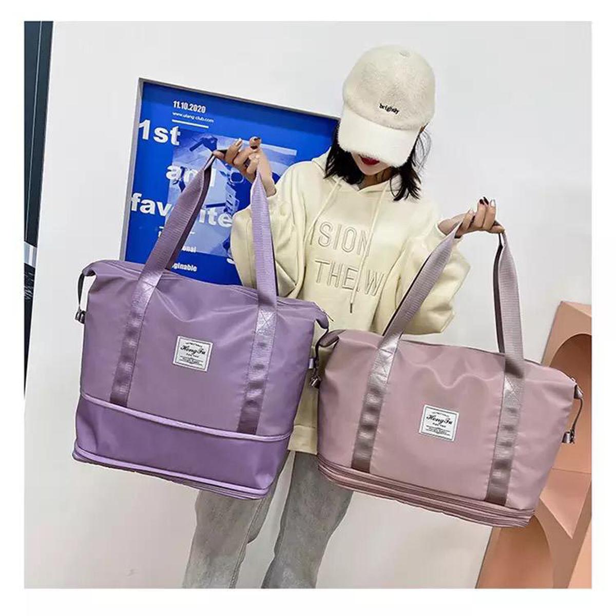 Travel Bag Waterproof Weekender Bags Oxford Cloth Luggages Handbag Shoulder Bag Traveling Bag Dry and Wet Separation Sport Bag Fitness Bag Gym Totes for Men Women ( Pink/Black)