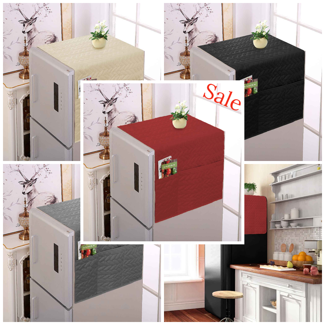 The Royal Bedding Fridge Dust Cover  Refrigerator Dustproof Cover with 6 Pocket Household Freezer Top Hanging Bag Fridge Storage Bag Appliance Protector Organizer Washing Machine Top Cover