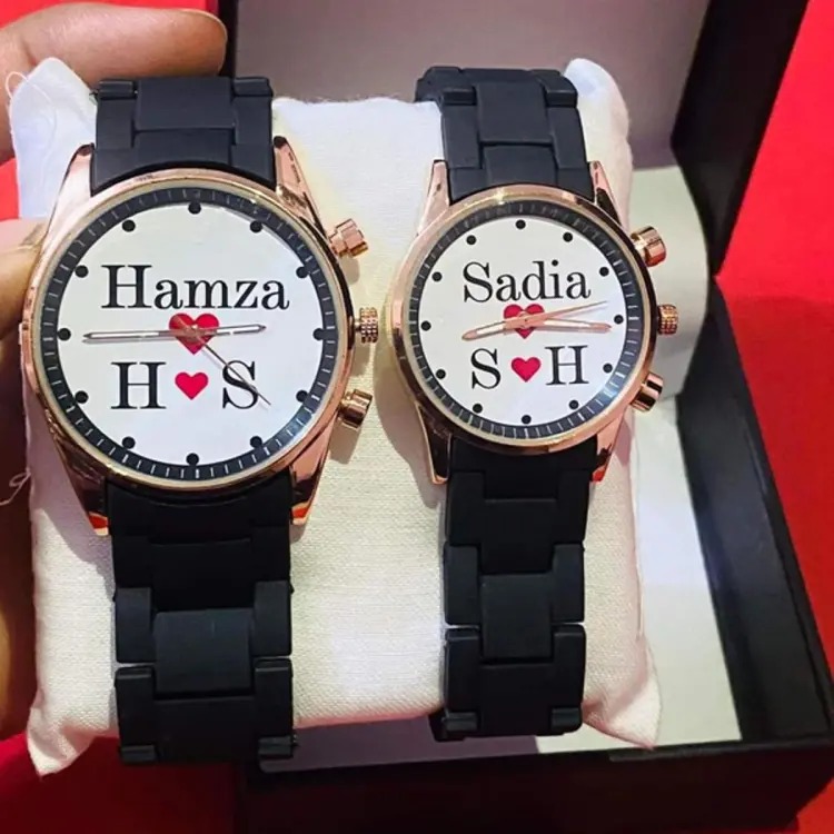 PACK OF 2 Customize Photo/Name Couple Watches - Stylish Luxury Matching Watch Set for Him & Her
